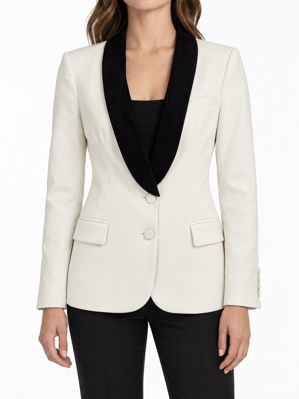 Zara Basic Ivory Black Shawl Collar Tuxedo Blazer Jacket Size XS Formal Tailored